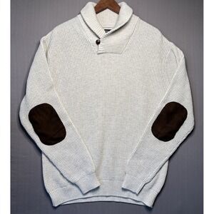 CHAPS Shawl Collar Knit Sweater Heather Gray XL Elbow Patches Vintage Prep Cozy